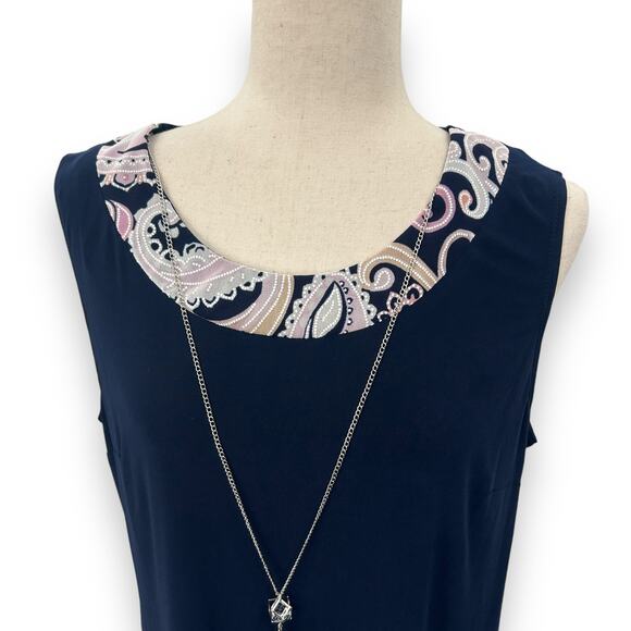 NEW R&M Richards Stretchy Shift Dress Size 16 Navy Blue Attached Necklace NEW - Picture 5 of 12